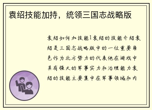 袁绍技能加持，统领三国志战略版